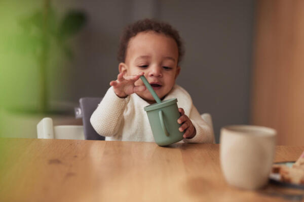 Drinkbeker met rietje siliconen jeans blue