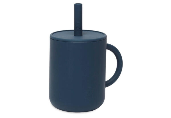 Drinkbeker met rietje siliconen jeans blue