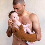 Babyshower glove douchehandschoen rose